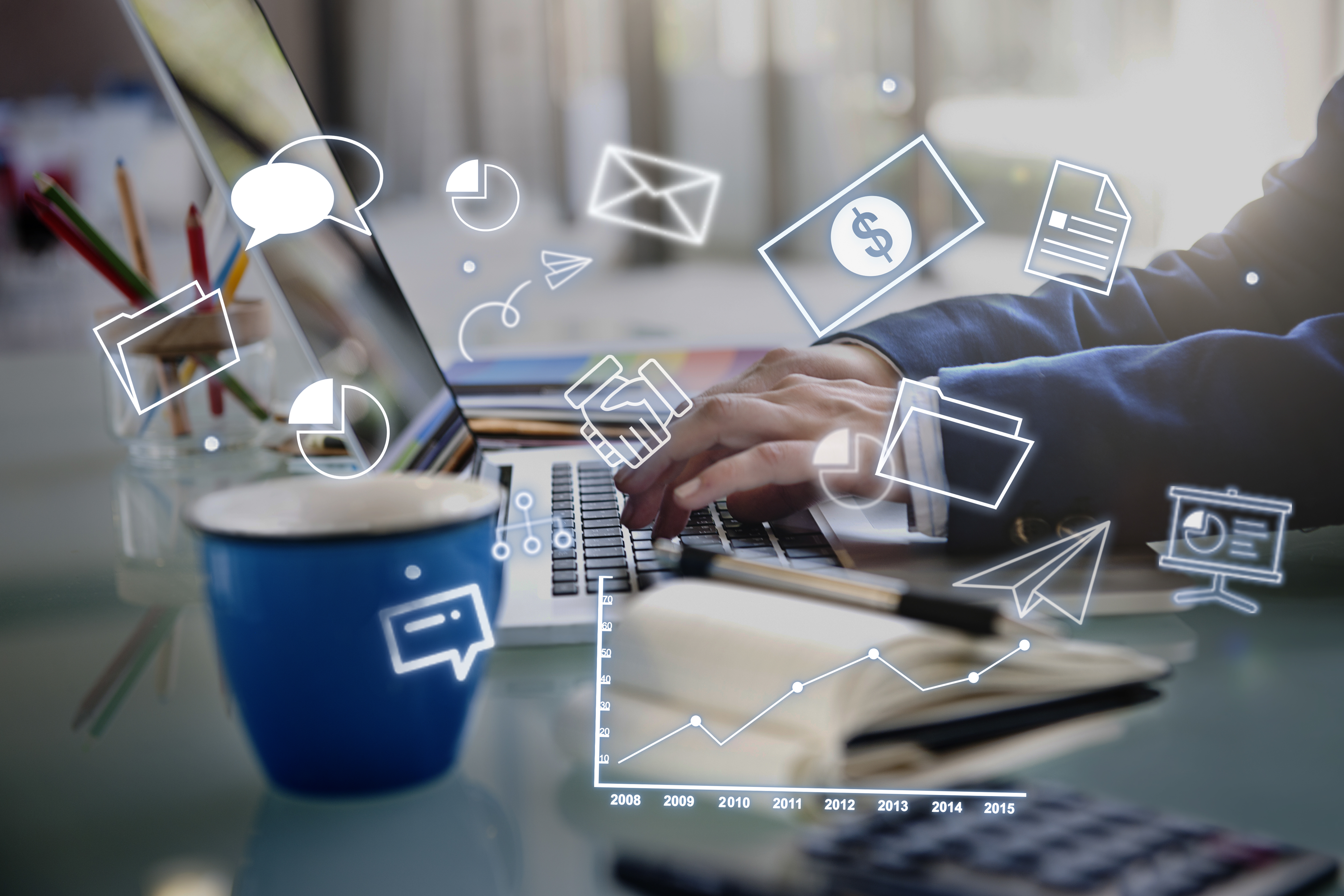 Professionals collaborating on digital marketing strategy